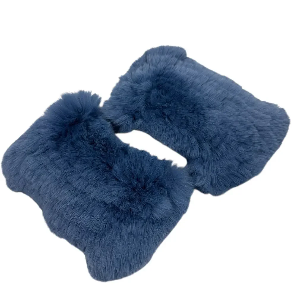 NEW Linda Roberts Rex Rabbit Fur Hand Warmers Blue Fingerless